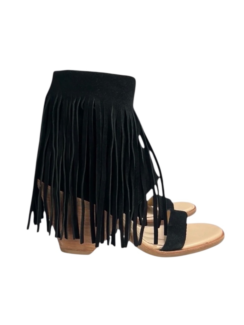 Koolaburra Piaz II Boho Fringe Suede Cut Cuff Heeled Sandals Size 9